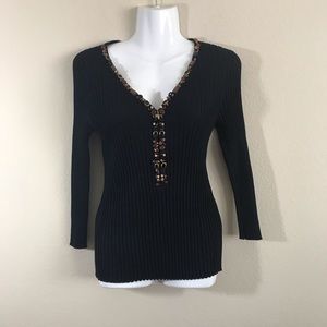 Beldini Black Sequin V Neck Sweater 
Size Large